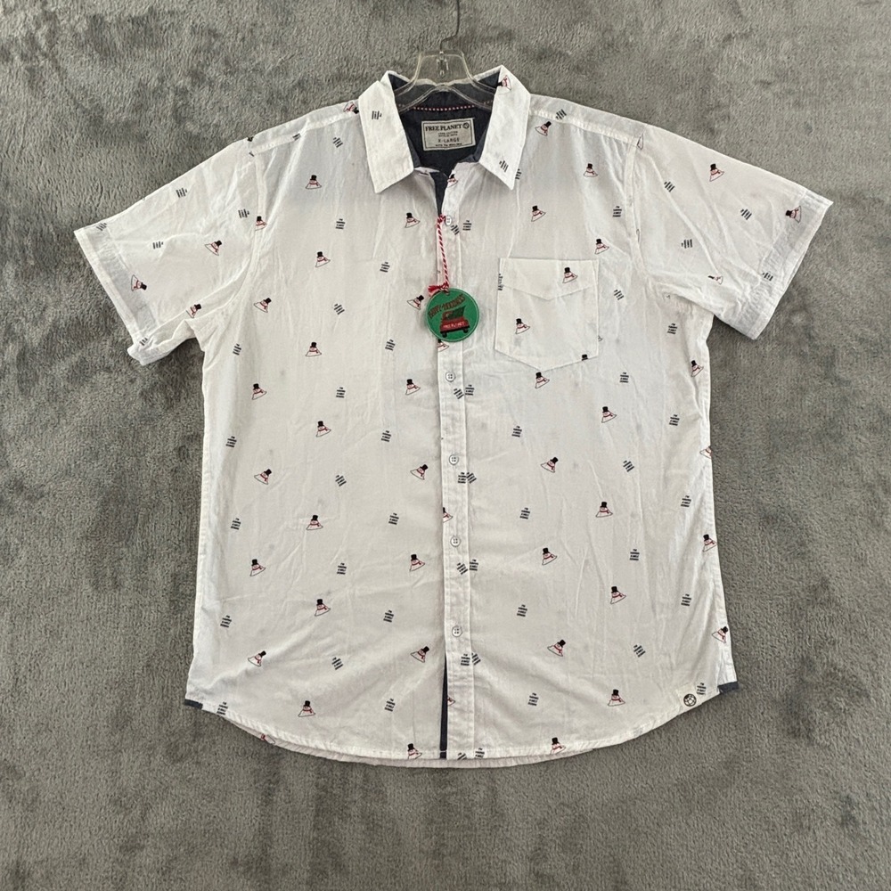 Free Planet‎ I'm Having A Melt Down Snowman Christmas Shirt Mens XL White Button
